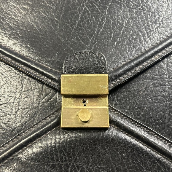 Leather School Black 16" Leather Mens Portfolio Briefcase Business Bag Italy - Picture 2 of 8